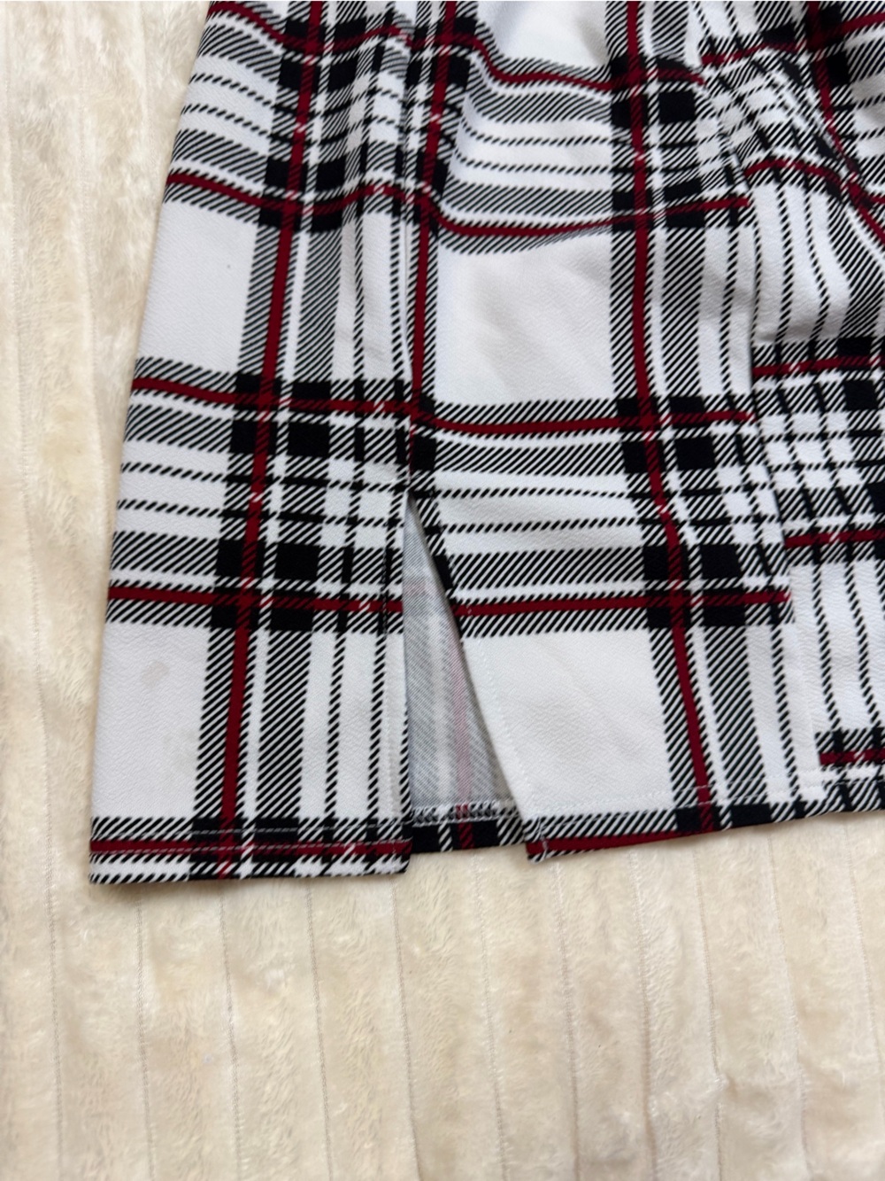 Womens White Plaid Skirt with Red & Black Check